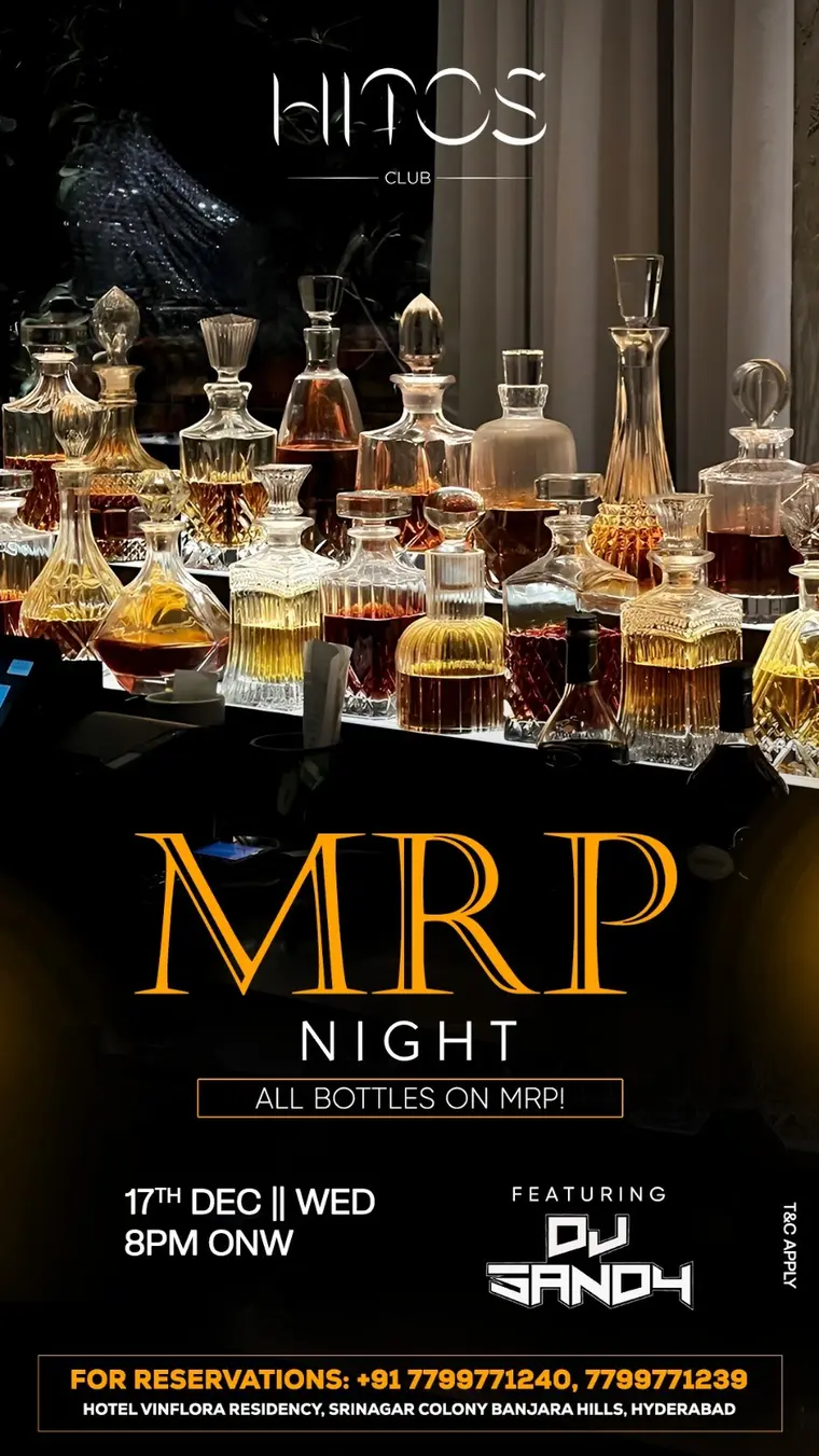 TOS Club & Lounge event night flyer — Banjara Hills, Hyderabad