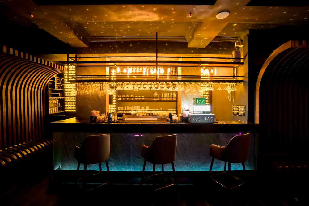 Colourful light show over the dance floor at TOS Club & Lounge